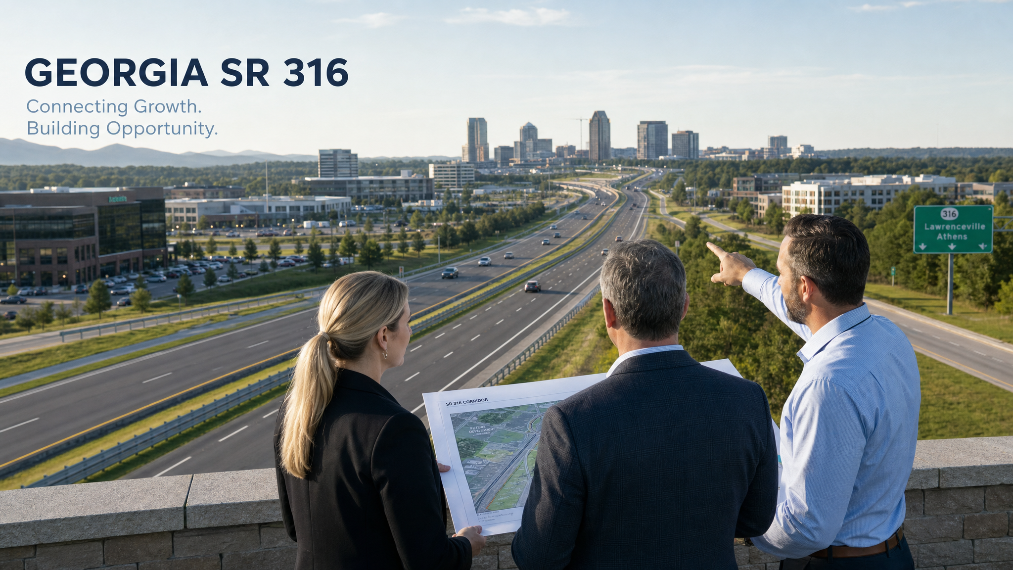 Business-focused view of SR 316 construction and long-term economic potential across the Athens-to-Atlanta corridor.